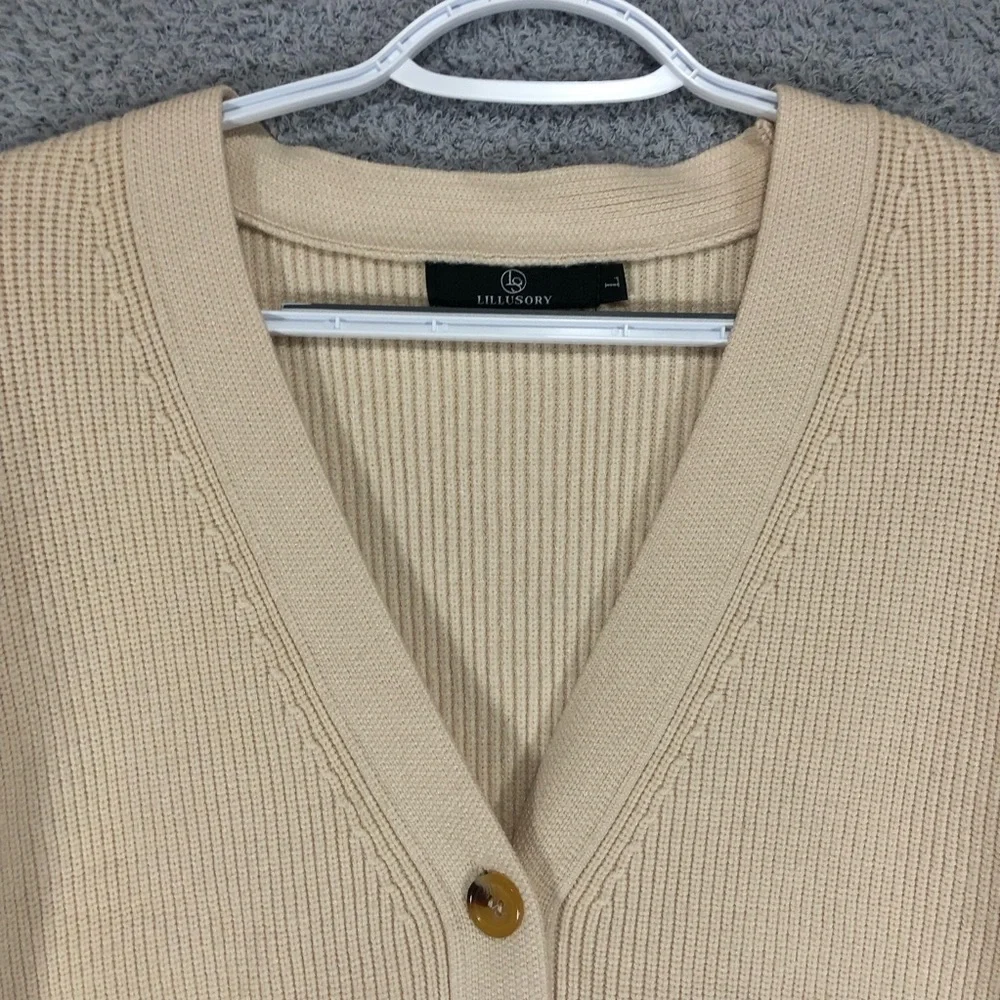 Cream Ribbed V-Neck Button Up Cardigan‎ Size L Casual Layering Lillusory